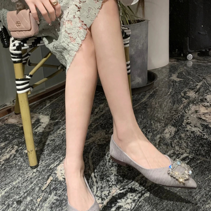 Women White Ballet Flats 2026 Round Toe Gold Buckle Soft Leather Slip Zpaxo