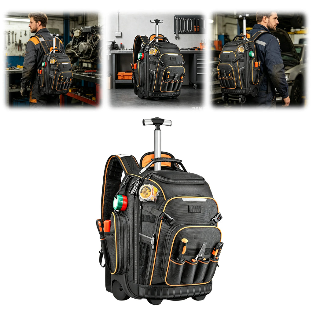 Tool Backpack Wheels Electrician Waterproof Base Rolling Bag