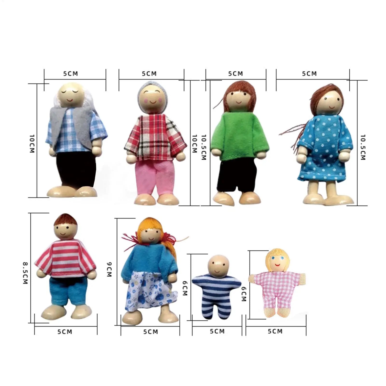 Doll House People 8 Wood Mini Figures Bendable Human Dolls Toddler