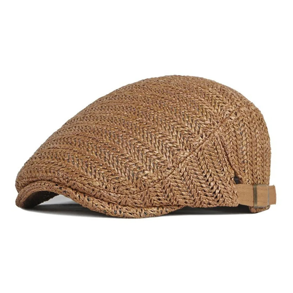Casual Hollow Design Straw Beret Adjustable Sun Protection Newsboy Cap Breathable Ivy Cap Unisex Zpaxo Coffee