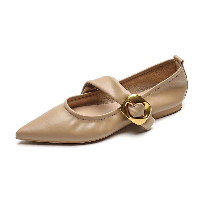 Women French Pointed Toe Flat Mary Jane Shoes One Strap Shallow Mouth Zpaxo 2023-26 Khaki 40 China Mainland
