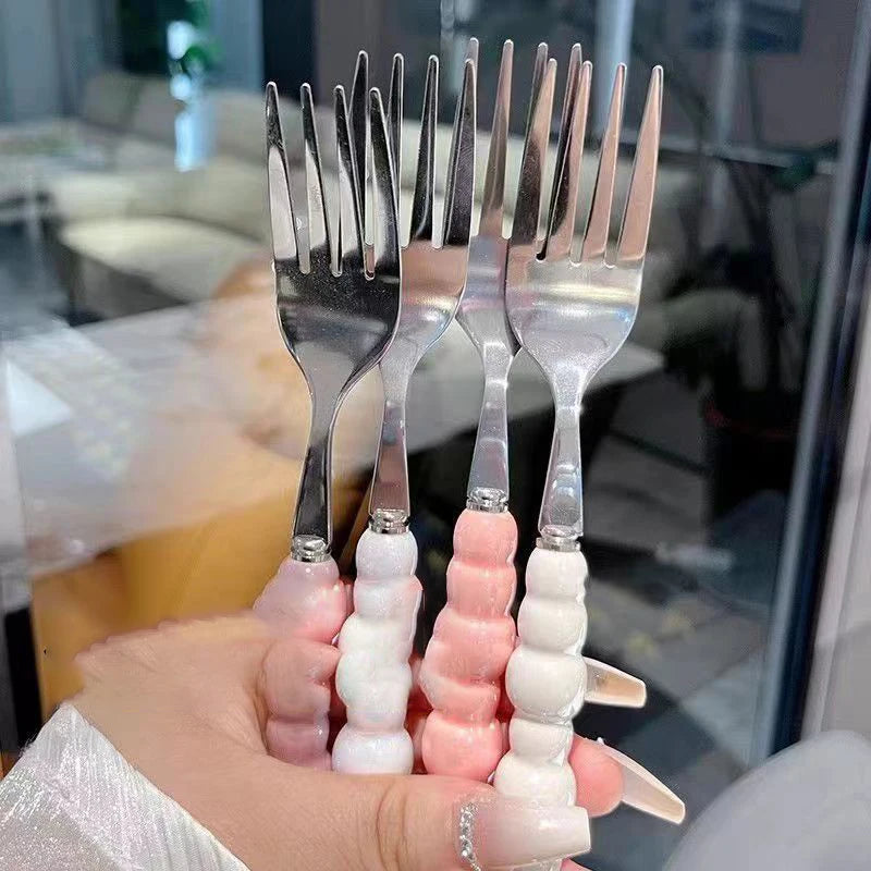 Pearl Handle Fork Stainless Steel Dessert Household Steak Pasta Salad Zpaxo