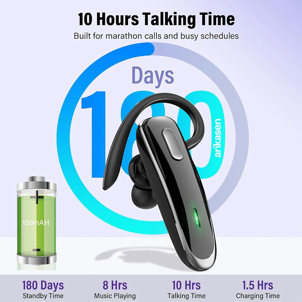 Wireless Bluetooth Headset V5 4 Earpiece Built-in Dual ENC Mic 10Hrs