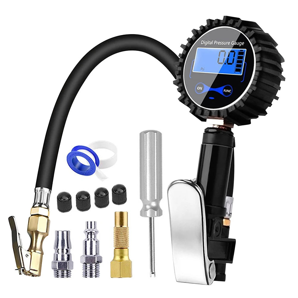 Tire Pressure Inflator Gauge 200PSI Air Line Clip-on Tyre Pump