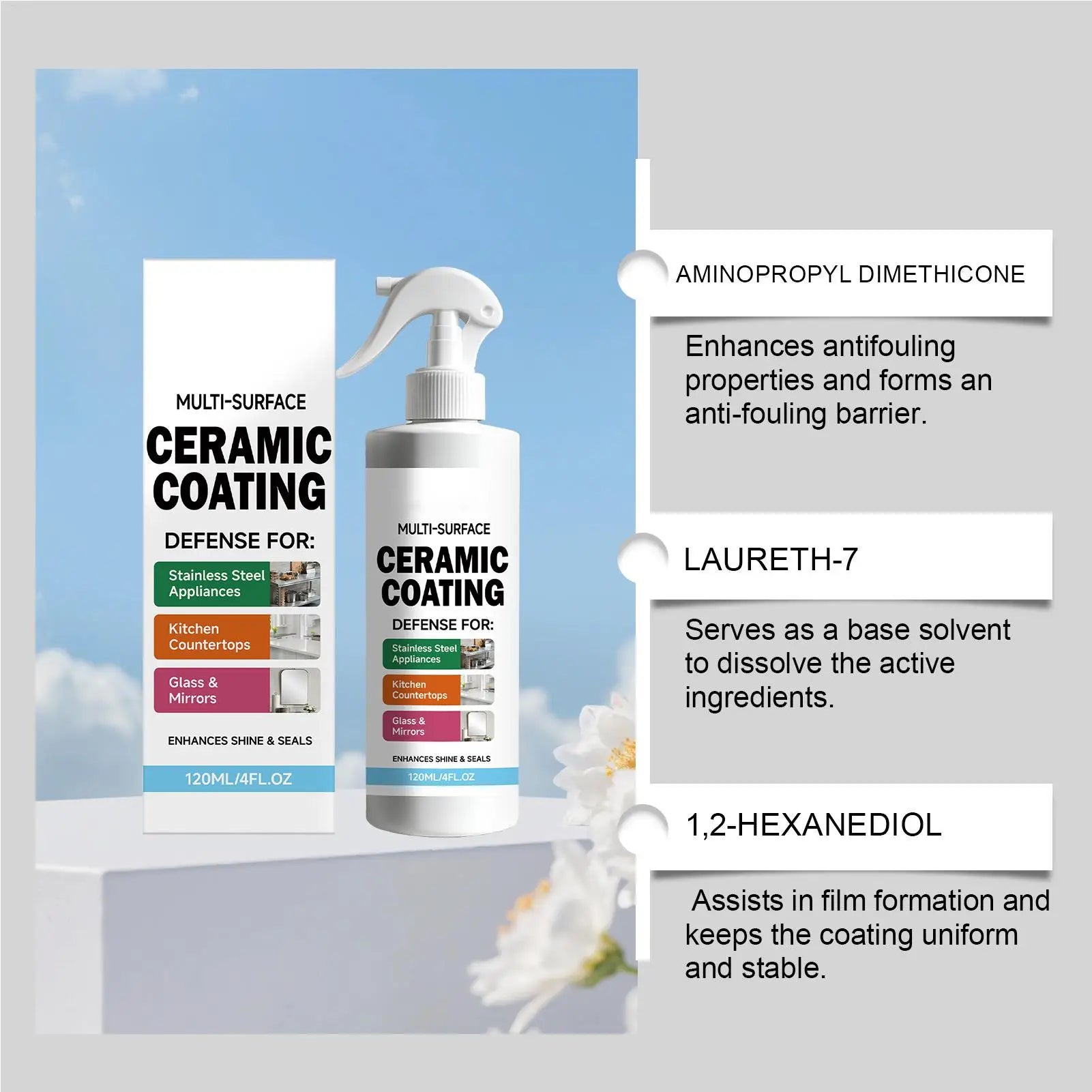 Ceramic Coating Spray Stainless Steel Glass Long Lasting Shine Seal