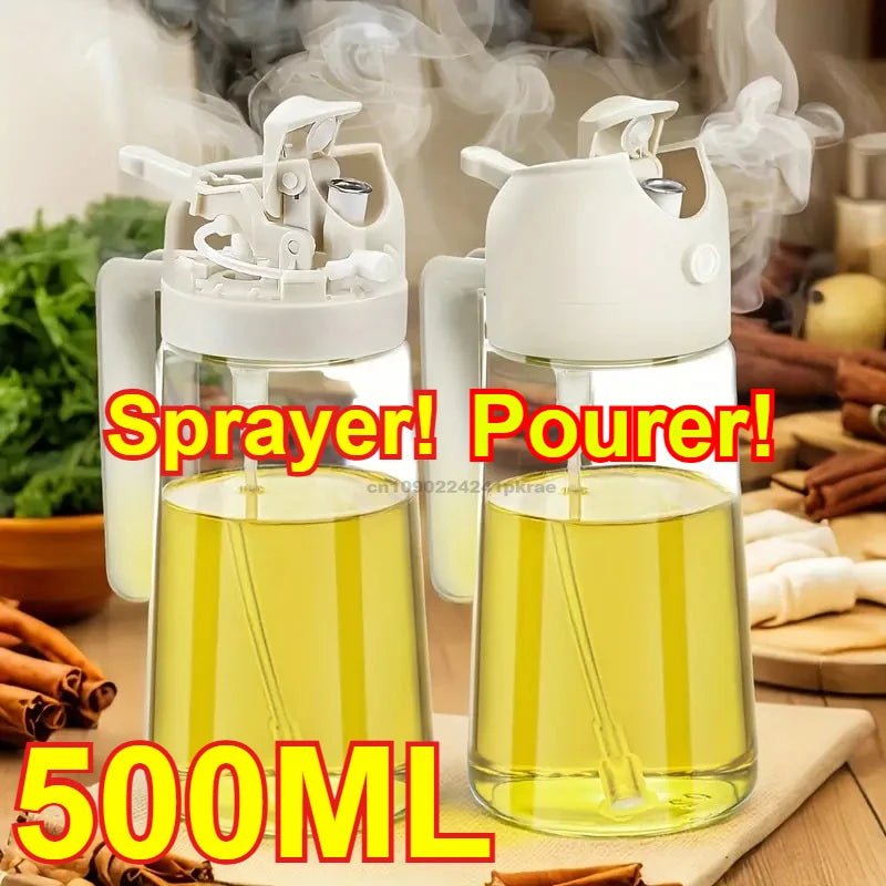 2in1 500ml Portable Oil Sprayer and Dispenser Olive Oil Plastic Kitchen Oil Spray Bottle for Cooking BBQ Air Fryer Baking Salad Zpaxo