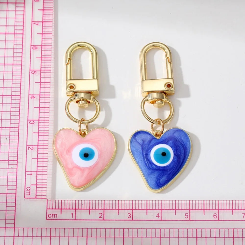 Enamel Turkish Heart Evil Eye Keychain Blue Pendant Gold-color Ring 4 Zpaxo