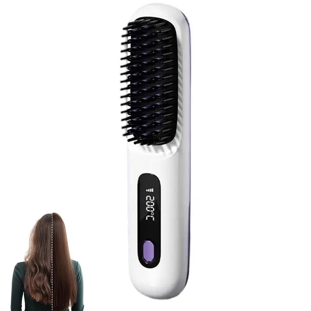 Cordless Hair Straightener Brush – Negative Ion USB Rechargeable Hair Straightener Brush Zpaxo White