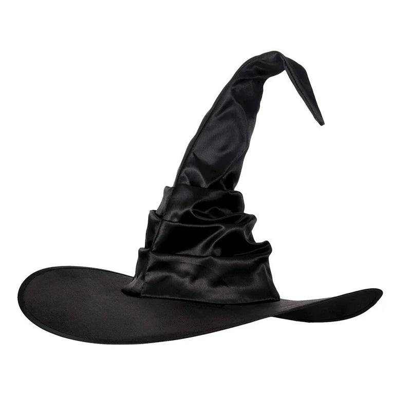 Halloween Witch Hat Black Folds Wizard Hats Women Men Masquerade Zpaxo black Hat