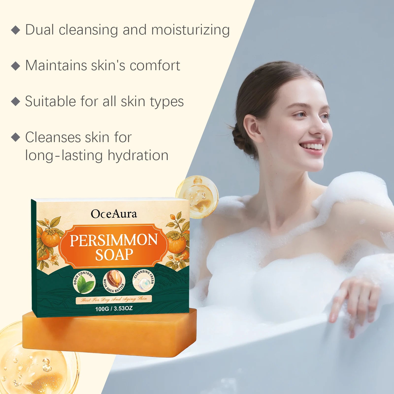 Natural Persimmon Fruit Soap Gentle Nourishing Barrier Protection Anti Dryness Body Wash Deep Hydration Lock Stabilizing 100g Zpaxo