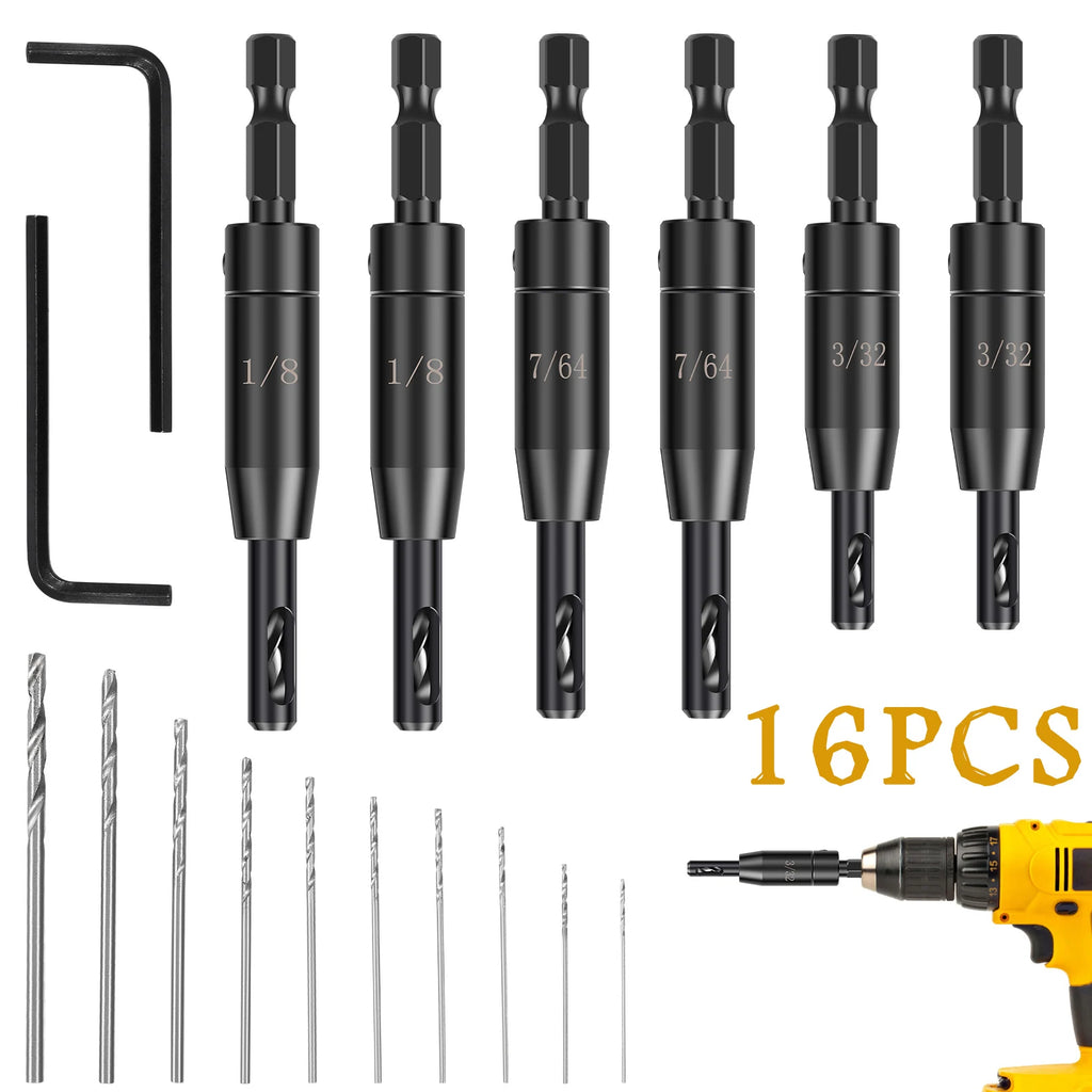 16 PCS/kit Self Centering Drill Bit Set 3/32" 7/64" 1/8" with 10 Twist Drill Bits and 1 Hex Wrench for Precision Woodworking hot Zpaxo