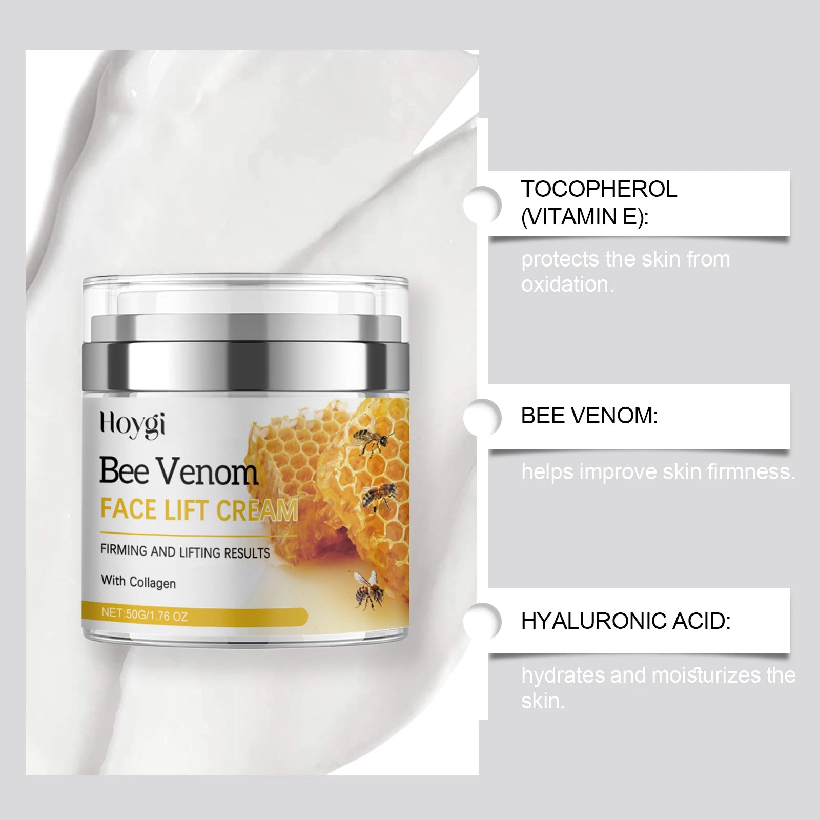 Hoygi Bee Venom Firming Lifting Face Cream Hydrate Nourish Boost Elasticity Reduce Gentle Daily Moisturizer for All Skin Types Zpaxo