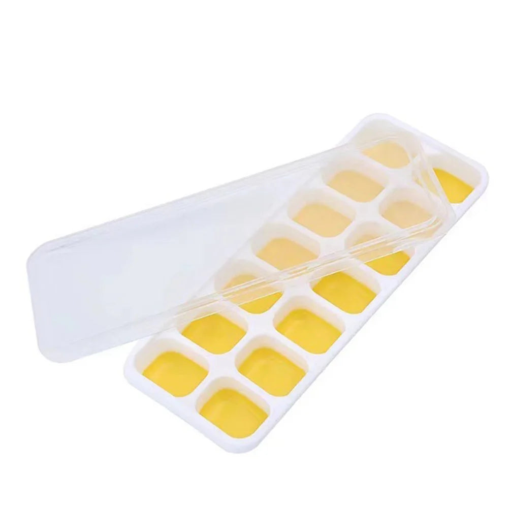 1PC Ice Cube Tray 14 Grid Silicone Ice Cube Mold With Removable Lid Ices Maker Kitchen Gadget Bar Tools Zpaxo Yellow