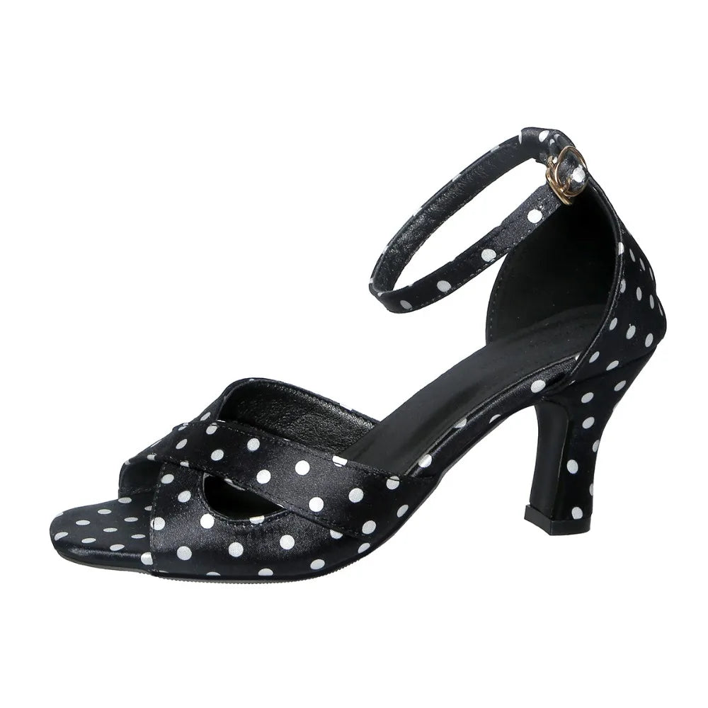 Fashion Polka Dot Ankle Buckle Pumps Women 44 Pointed Toe Heels
