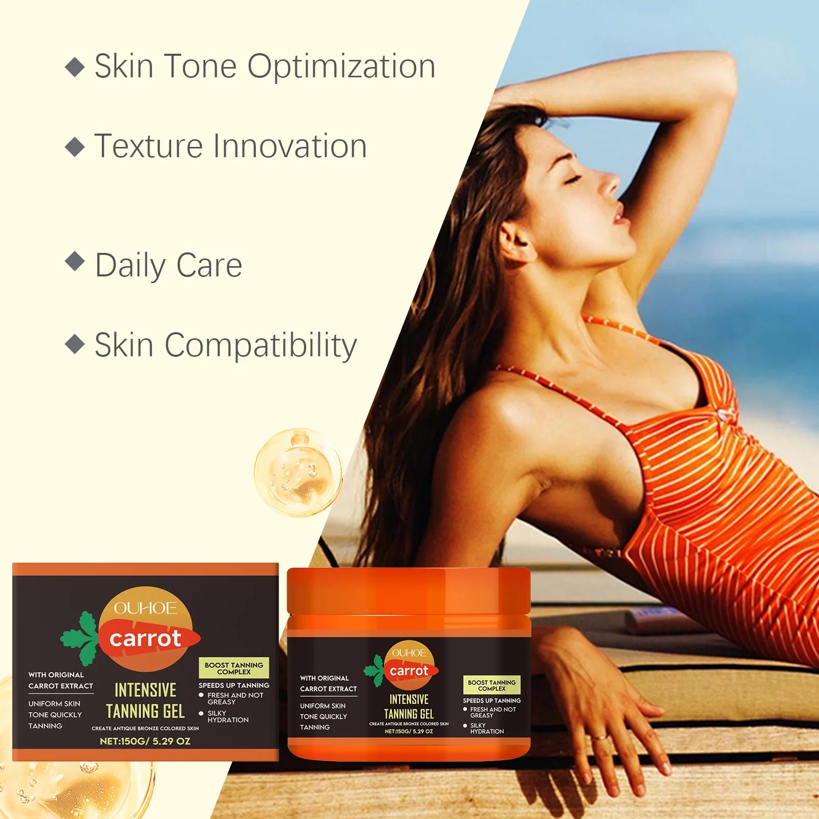 Carrot Tanning Gel – Sunless Bronzer & Moisturizing Tan Enhancer Self Tanner Gel Zpaxo