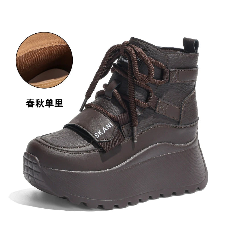 Womens Winter Leather Upper Boots Thick Fleece Lined Sneakers Height Zpaxo 025 Black 40 China Mainland