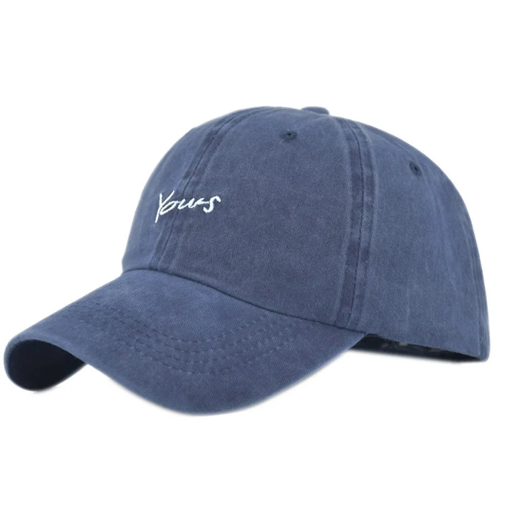 Washed Cotton Yours Letter Embroidered Cap Ripped Brim Hip Hop Distressed Baseball Cap Sunscreen Adjustable Sun Hat Zpaxo Navy Blue