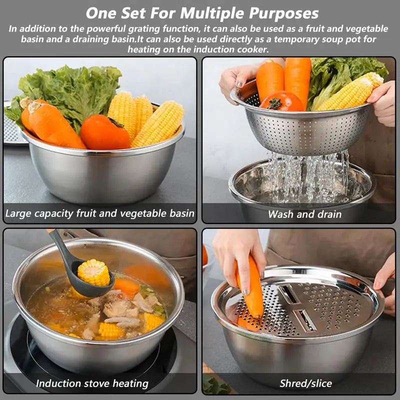 Colander Strainer Set, Salad Spinner Fruit Vegetable Rice Washing Strainer Basket Bowl, Rice Rinser Food Graters with Container Zpaxo