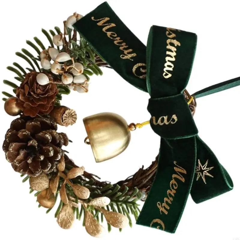 Holiday Door Hanger Pinecones Berries Bells Durable Wooden Christmas