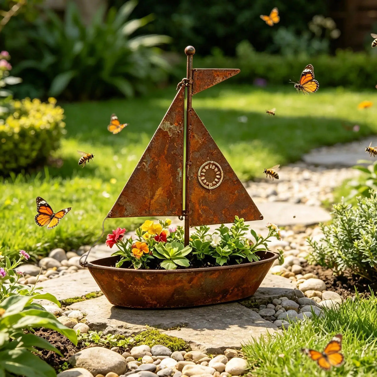 Boat Planter 3D Weather Proof Rustic Vintage Handmade Decor Outdoor Zpaxo