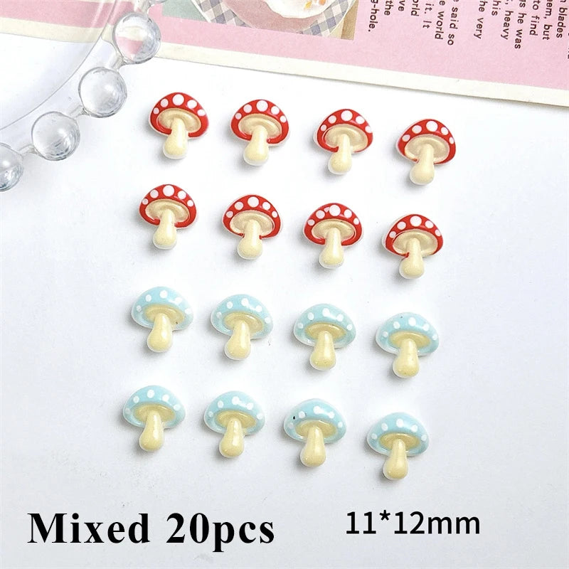 20pcs 3D Cartoon Small Mushroom Nail Charms Sweet Cute Mini Resin Nail Art Decorations DIY Manicure Hairpin Tools Accessorie Zpaxo Mix-20pcs