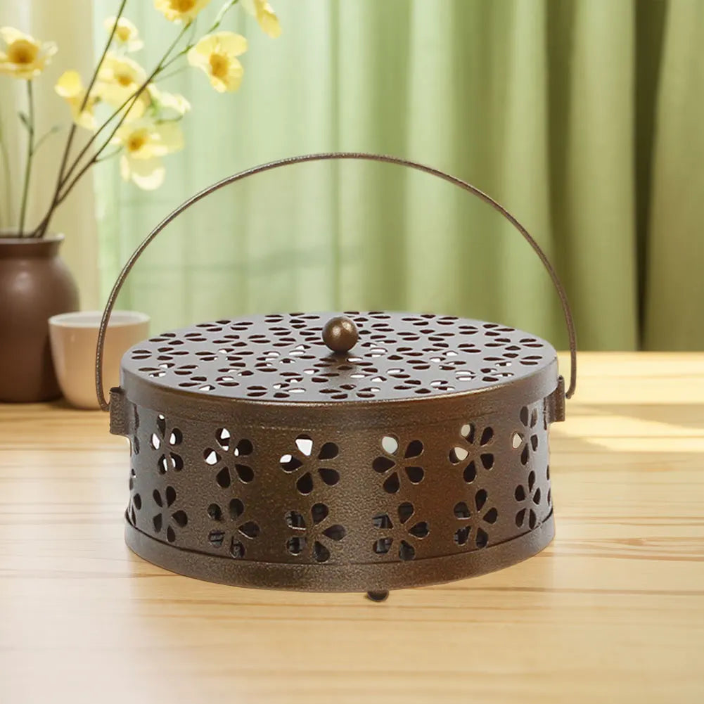 Metal Mosquito Coil Holder with Lid and Handle Incense Coil Burner Mosquito Coil Holder for Home and Outdoor Camping Zpaxo