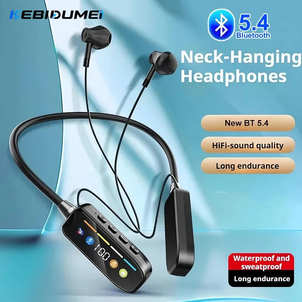 KEBIDUMEI Bluetooth 5 4 Headphones Screen Neckband Earphones Wireless