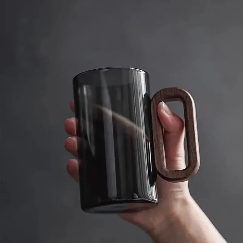 NewGlass Wood Single-layer Cup High Borosilicate Pyrex Tea Cup Large Capacity Drinking Water Coffee Cup Zpaxo