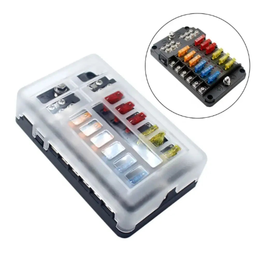 Waterproof Protection Fuse Box Holder LED Indicator 12-Way Circuit Fuse Block Negative Terminal Blade Fused Circuit Indicator Zpaxo