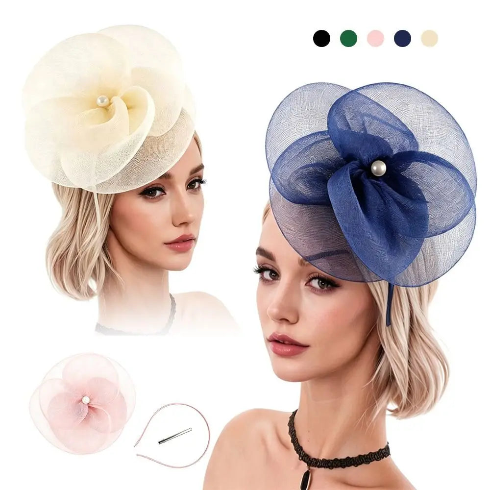 New Mesh Fascinator Hat Multipurpose Pearl Women Headband Hair Hoop Bridal Wedding Zpaxo