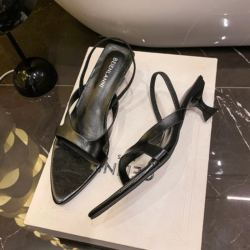 Women's Sexy Open-toed Pointed Sandals 2025 Summer Fashion Shoes Outdoor Dress High-heeled Sandals Luxury New Women's Shoes Zpaxo black 35