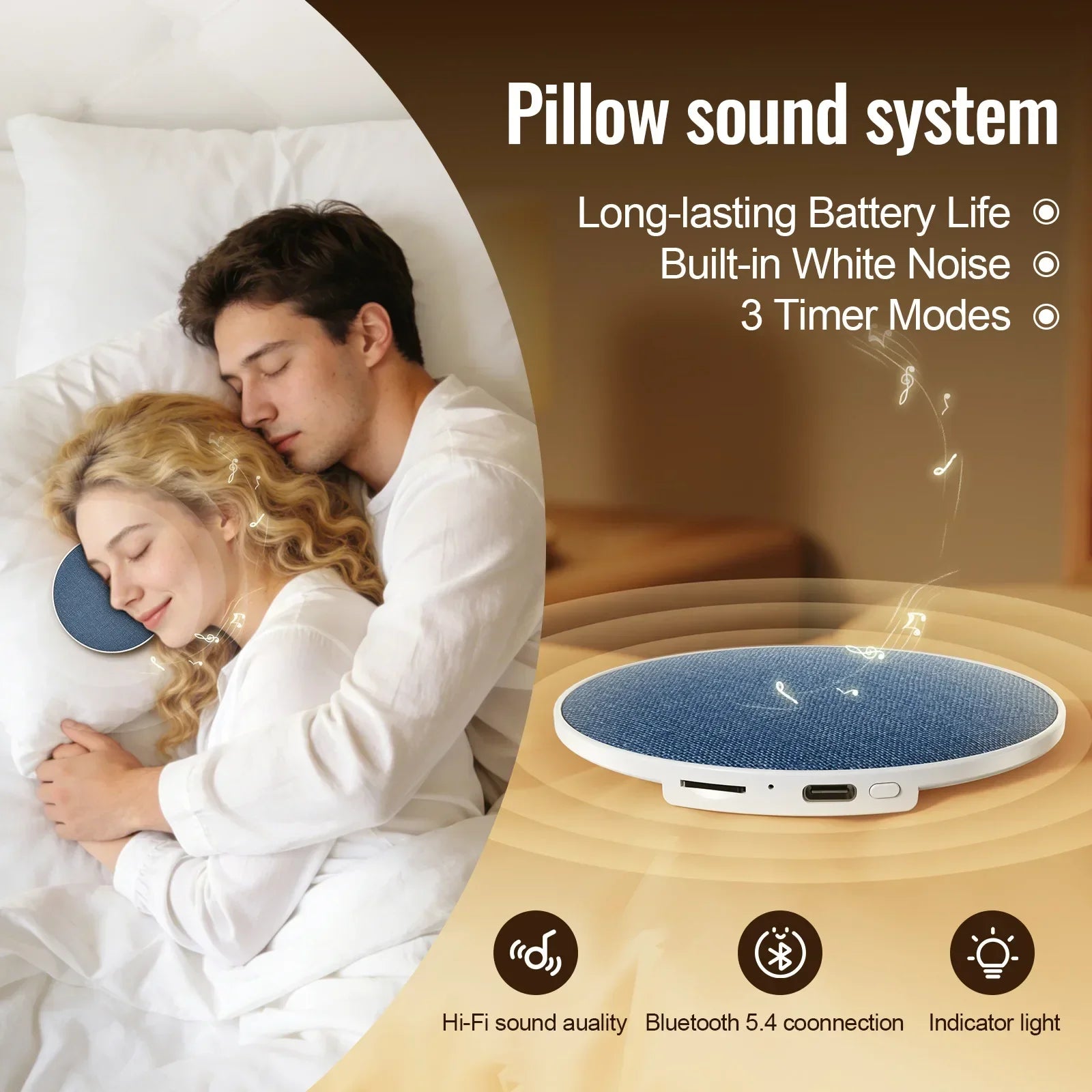 Wireless Pillow Speaker Sleep Aid 360 Surround Sound Bluetooth 5 4