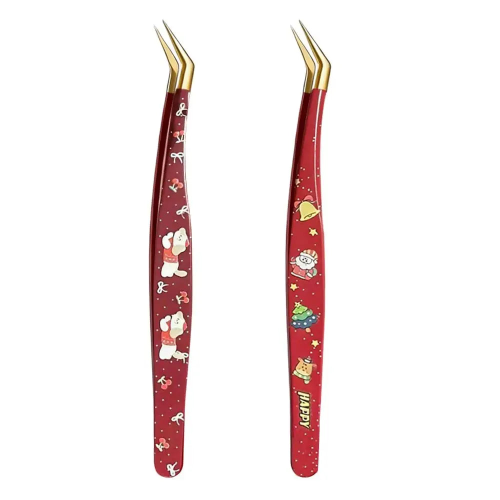 Stainless Steel Curved Stickers Tweezers Anti-static Cartoon Lashes Extension Tweezer High Precision Eyelash Curler Zpaxo