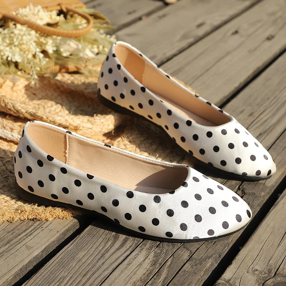 Women's Polka Dot Ballet Flats Slip Round Toe Casual Shoes