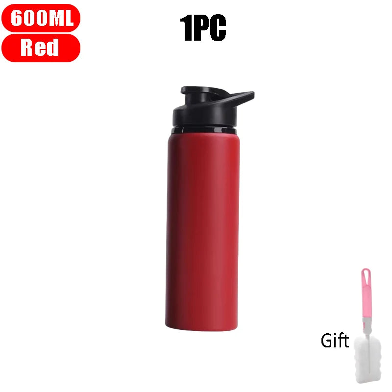 Large Capacity Stainless Steel Sports Water Bottle Outdoors Camping Zpaxo Red-1PC 600ml
