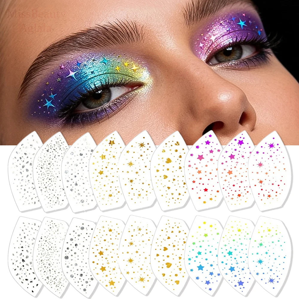 Waterproof Temporary Glitter Eye Shadow Stickers Silver Radiation Zpaxo