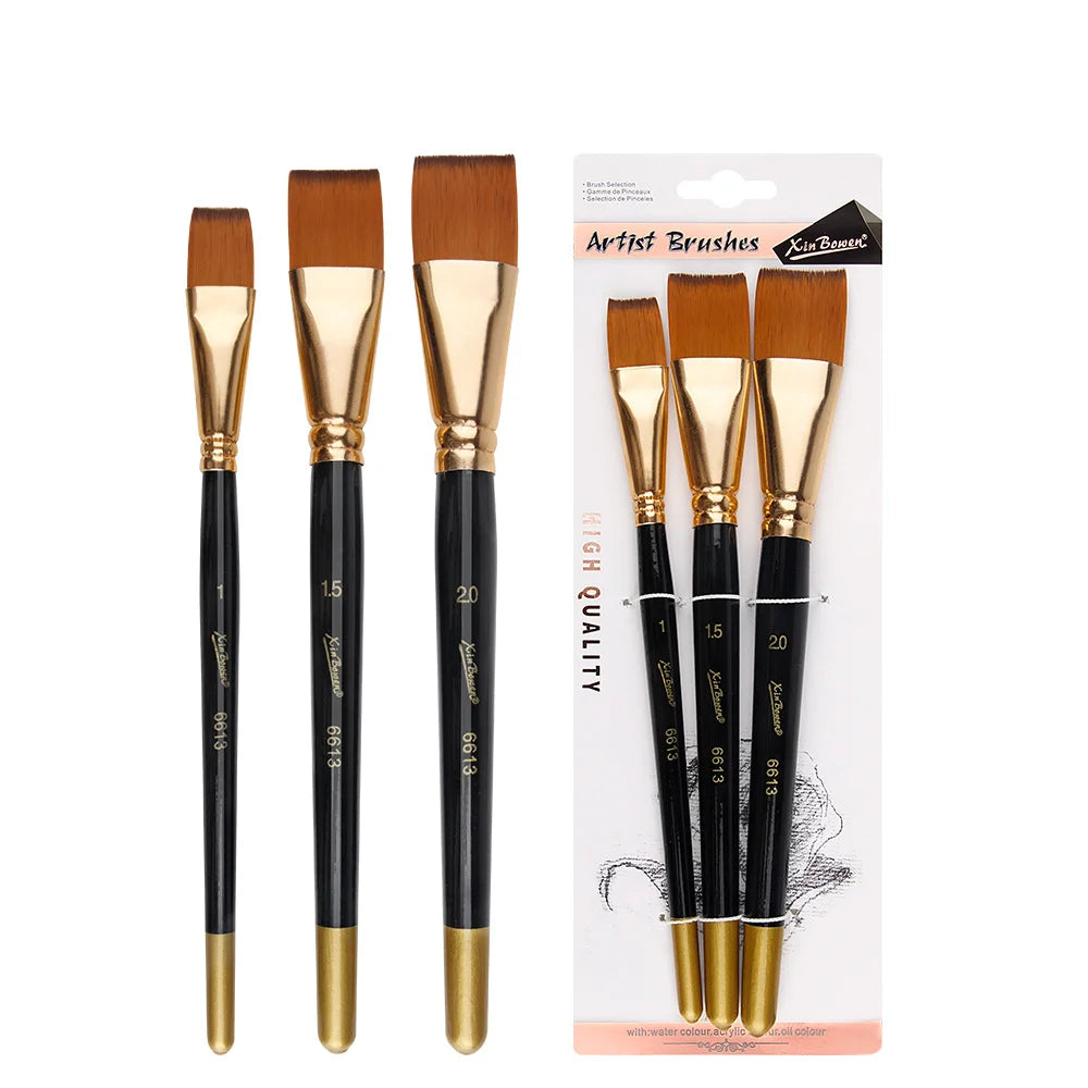 3pcs/Set Oil Painting Brushes-Acrylic Painting For Body Face Mini Flat Nylon Paint Brush Set,Watercolor Brush for Body Painting Zpaxo 3pcs-Black