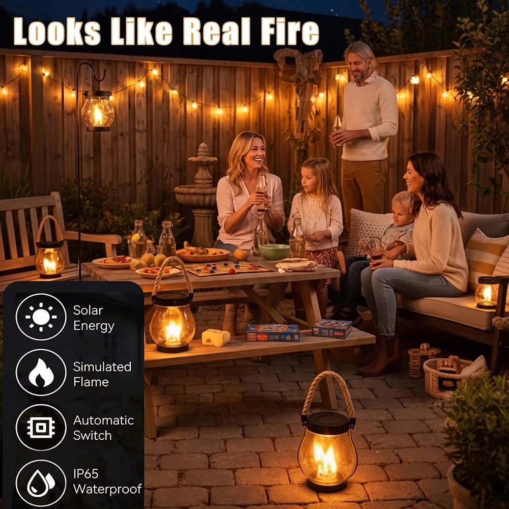 Solar Outdoor Flame Lamp with IP65 Waterproof Type-C Charging Simulation Flickering 3D Flame Rope Hanging Lamp for Garden Patio Zpaxo