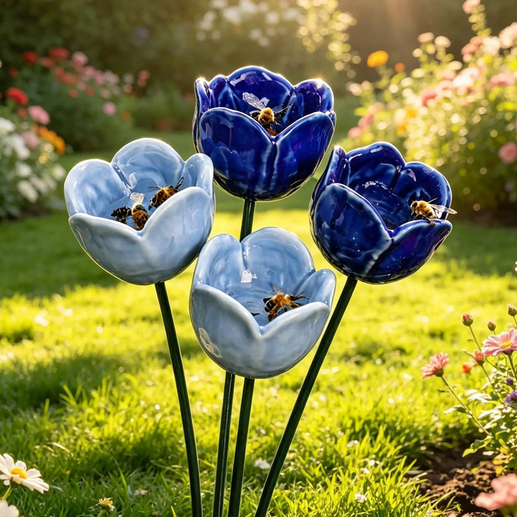 4-Pack Bee & Butterfly Watering Station Flower Garden Stakes Pollinator Watering Station Zpaxo
