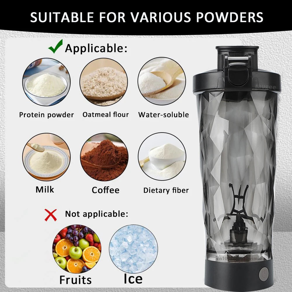 Electric Protein Shaker Bottle Automatic Mixing Cup USB Rechargeable
