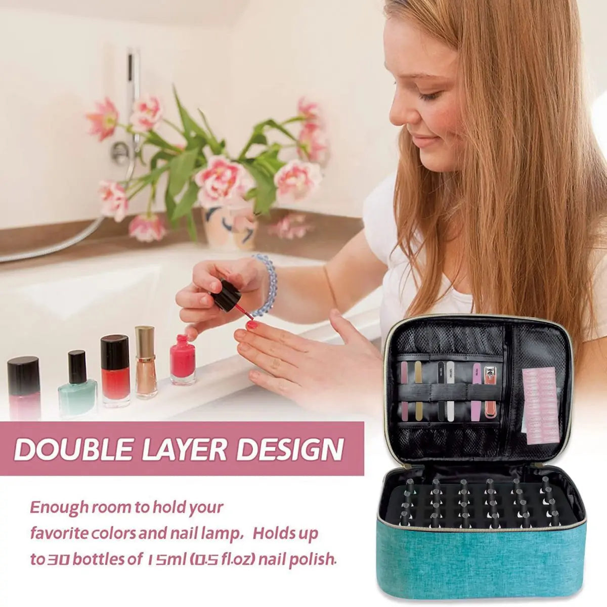 Double Layer Nail Polish Organizer Cosmetic Tote Bag Cosmetic Organizer Bag Zpaxo