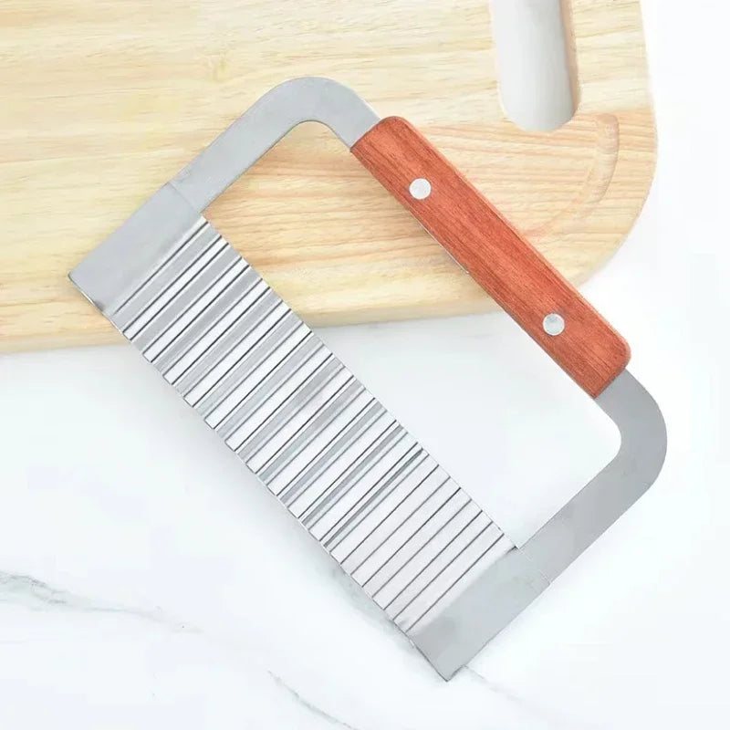 Crinkle Wave Knife – Stainless Steel & Wooden Handle Crinkle Wave Knife Zpaxo Wave knife
