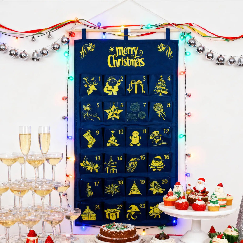 24 Days Christmas Advent Calendar Bag Hangable Fabric Storage Pockets