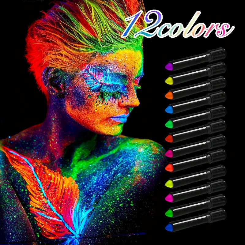 UV Neon Face Body Paint Fluorescent Glow Dark Crayons Sticks Mardi Zpaxo