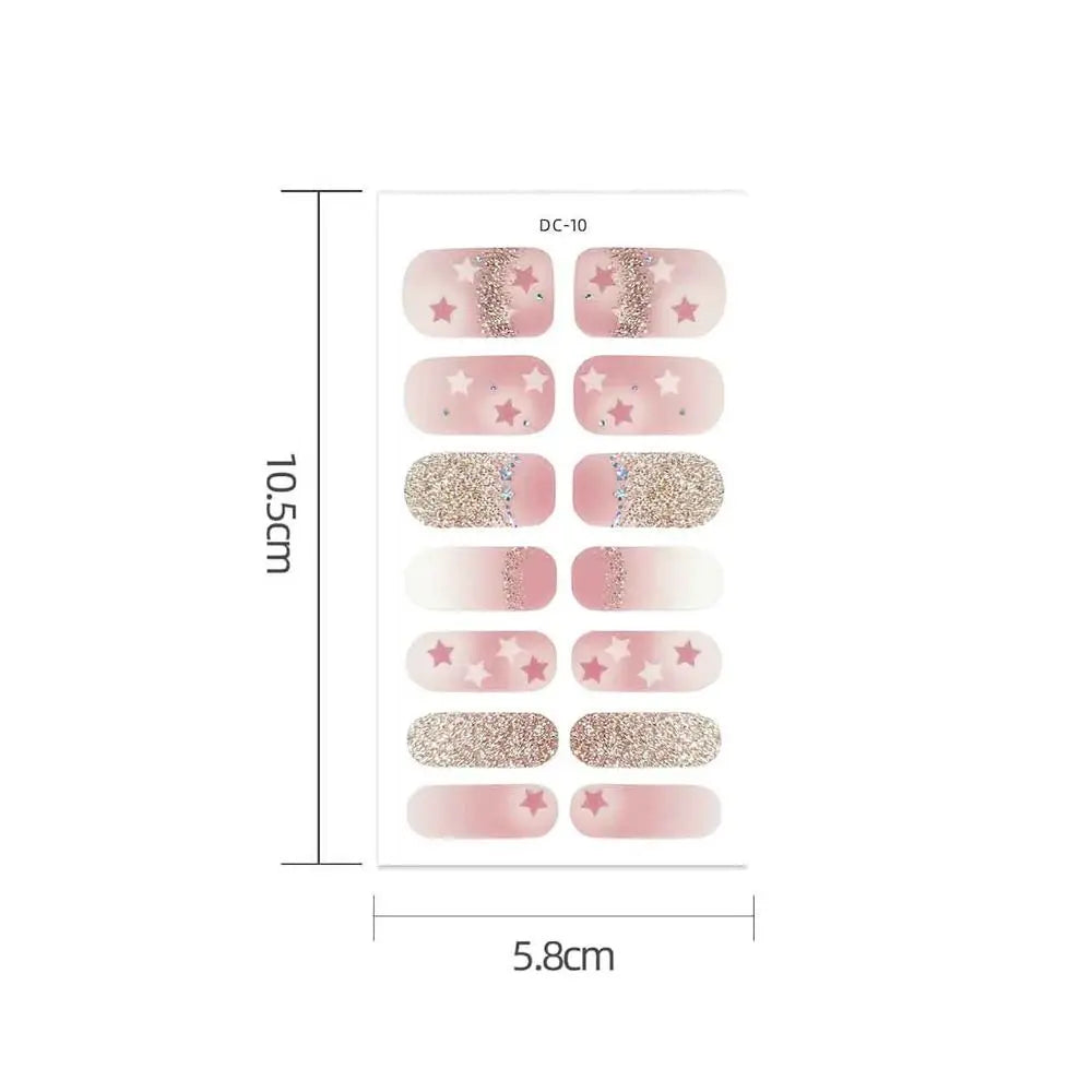 14 Strips Semi Cured Gel Nail Stickers Floristic Full Cover Gel Nail Polish Strips French Nail Art Glittering Nail Art Stickers Zpaxo