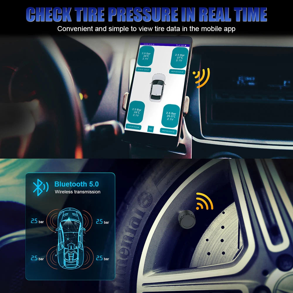 Tire Pressure Monitoring System External Android/IOS Mobile Phone APP Display Car Tire Pressure Sensors TPMS Bluetooth 5.0 Zpaxo