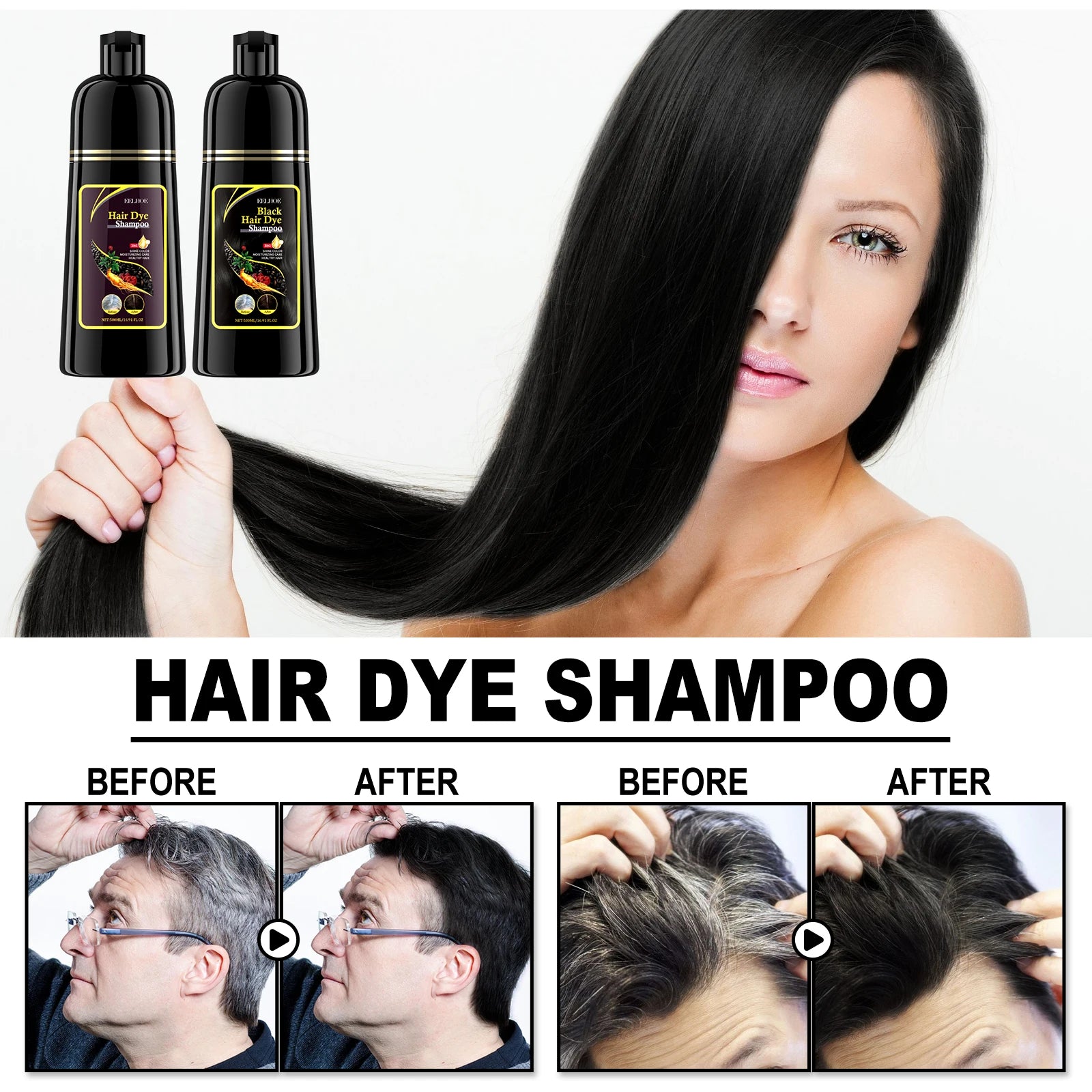 EELHOE Black Hair Dye Shampoo Hair Color Shampoo for Women & Men Natural Herbal Ingredients Champu Para Canas pintar el pelo Zpaxo