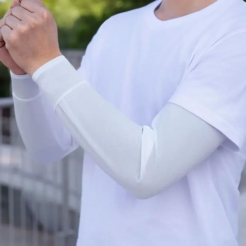 1Pair 2026 Summer Ice Silk Men's Loose Sunscreen Sleeves UV Gloves Zpaxo White
