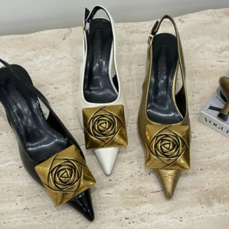 Women Sandals Thin Heels Slip-On Summer Pumps Sexy Pointed Toe High Heeled Shoes Woman Luxury Lady Black Wedding Party Shoes Zpaxo