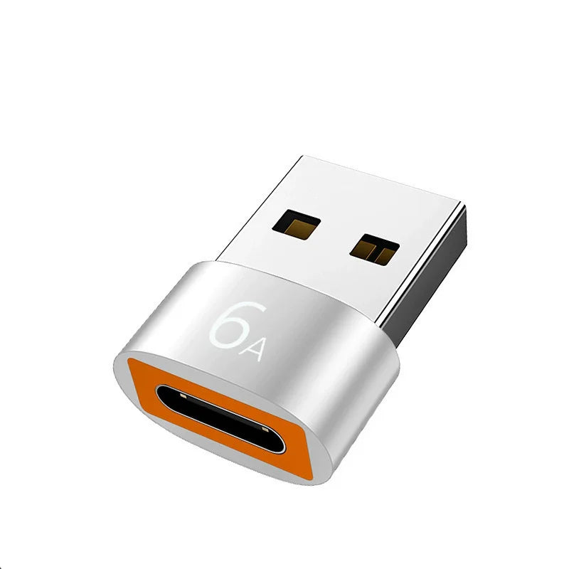 USB Type-c Rotary Adapter Charger PD Data Cable 6A Mobile Phone USB-C Zpaxo sliver